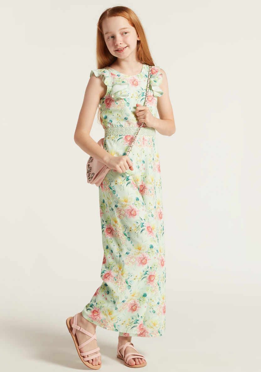 Juniors Floral Print Sleeveless Jumpsuit with Ruffle Detail-Rompers%2C Dungarees and Jumpsuits-image-0