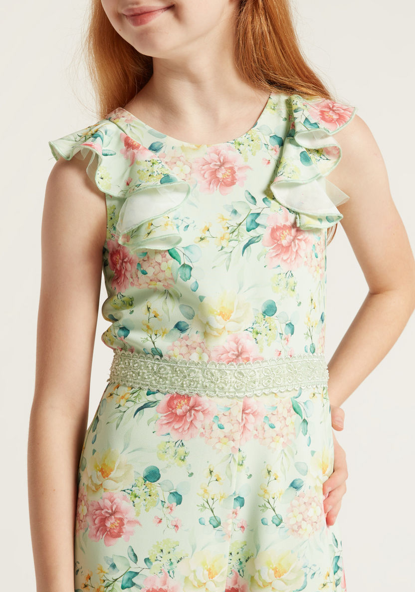Juniors Floral Print Sleeveless Jumpsuit with Ruffle Detail-Rompers%2C Dungarees and Jumpsuits-image-2