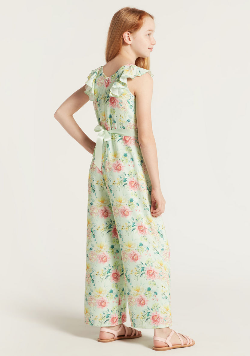 Juniors Floral Print Sleeveless Jumpsuit with Ruffle Detail-Rompers%2C Dungarees and Jumpsuits-image-3