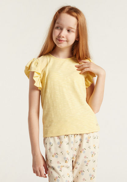 Eligo Solid T-shirt with Cap Sleeves and Frill Detail