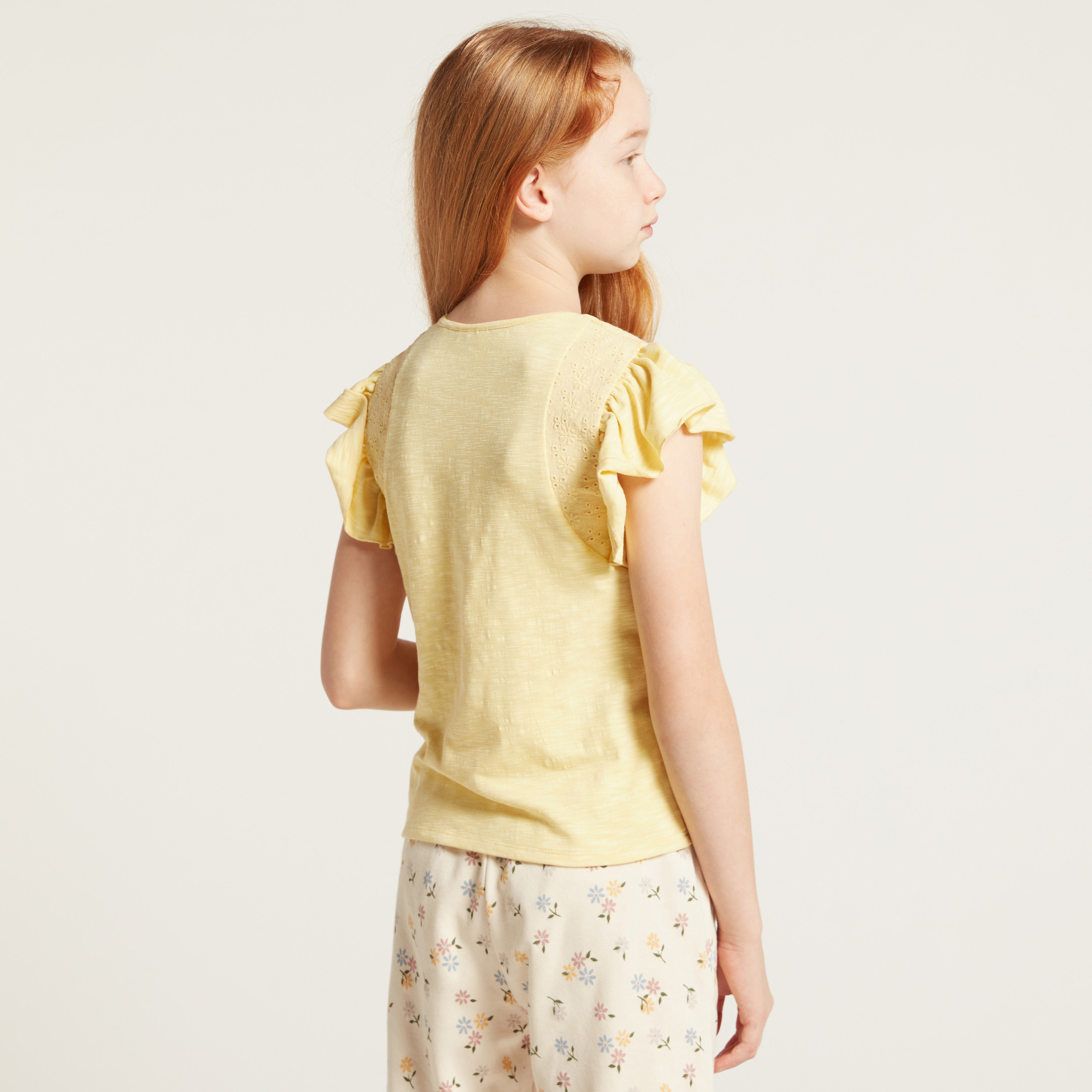 Eligo Solid T-Shirt with Cap Sleeves and Frill Detail-girls-clothing-schoolwear-tshirts-image-4
