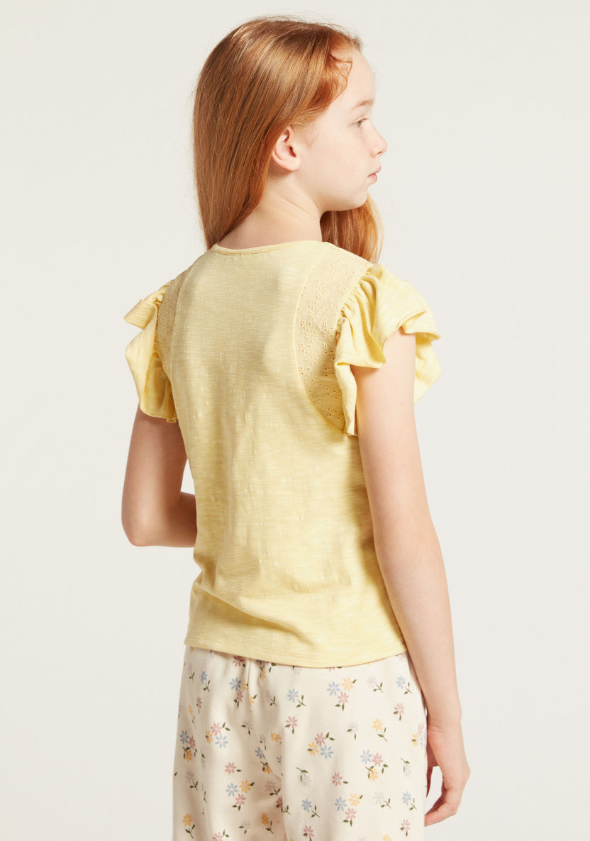 Eligo Solid T-shirt with Cap Sleeves and Frill Detail-T Shirts-image-3