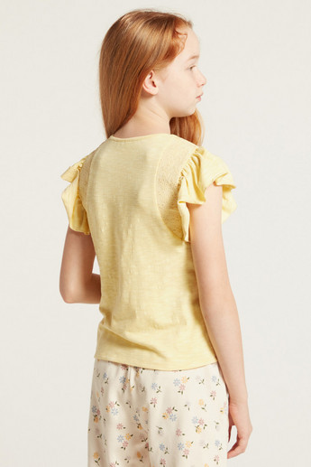 Eligo Solid T-Shirt with Cap Sleeves and Frill Detail