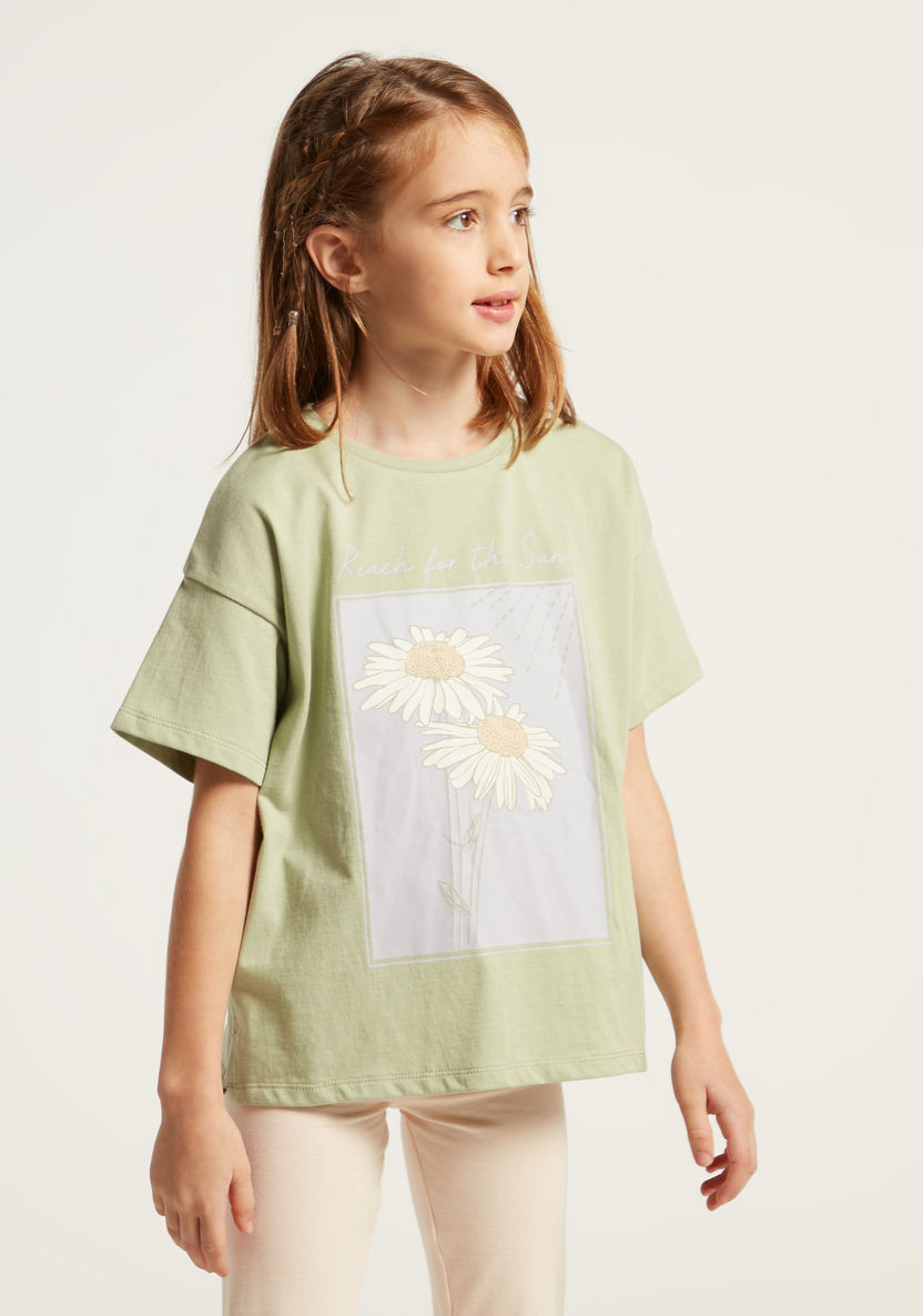 Eligo Floral Print T-shirt with Short Sleeves-T Shirts-image-0