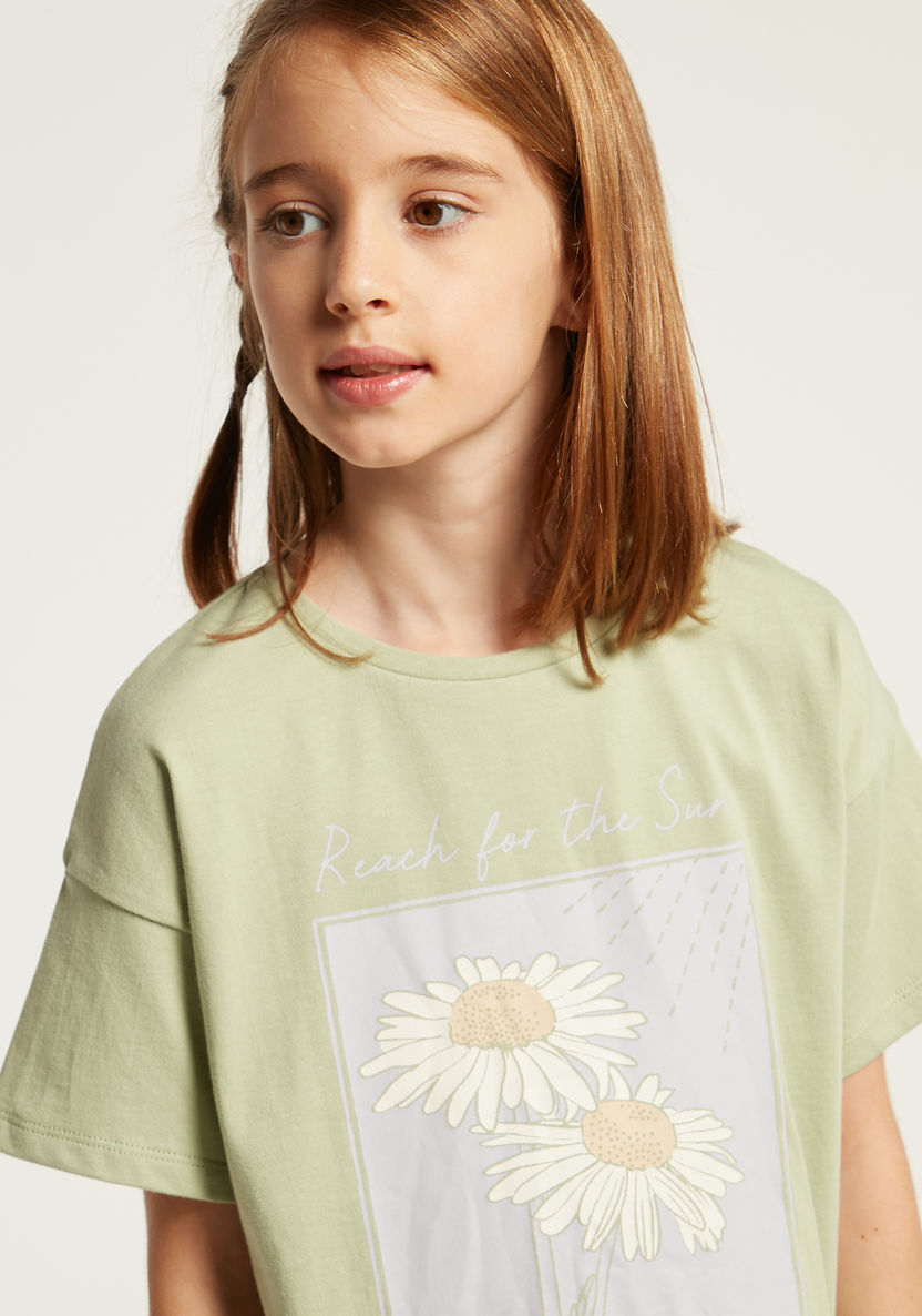 Eligo Floral Print T-shirt with Short Sleeves-T Shirts-image-2