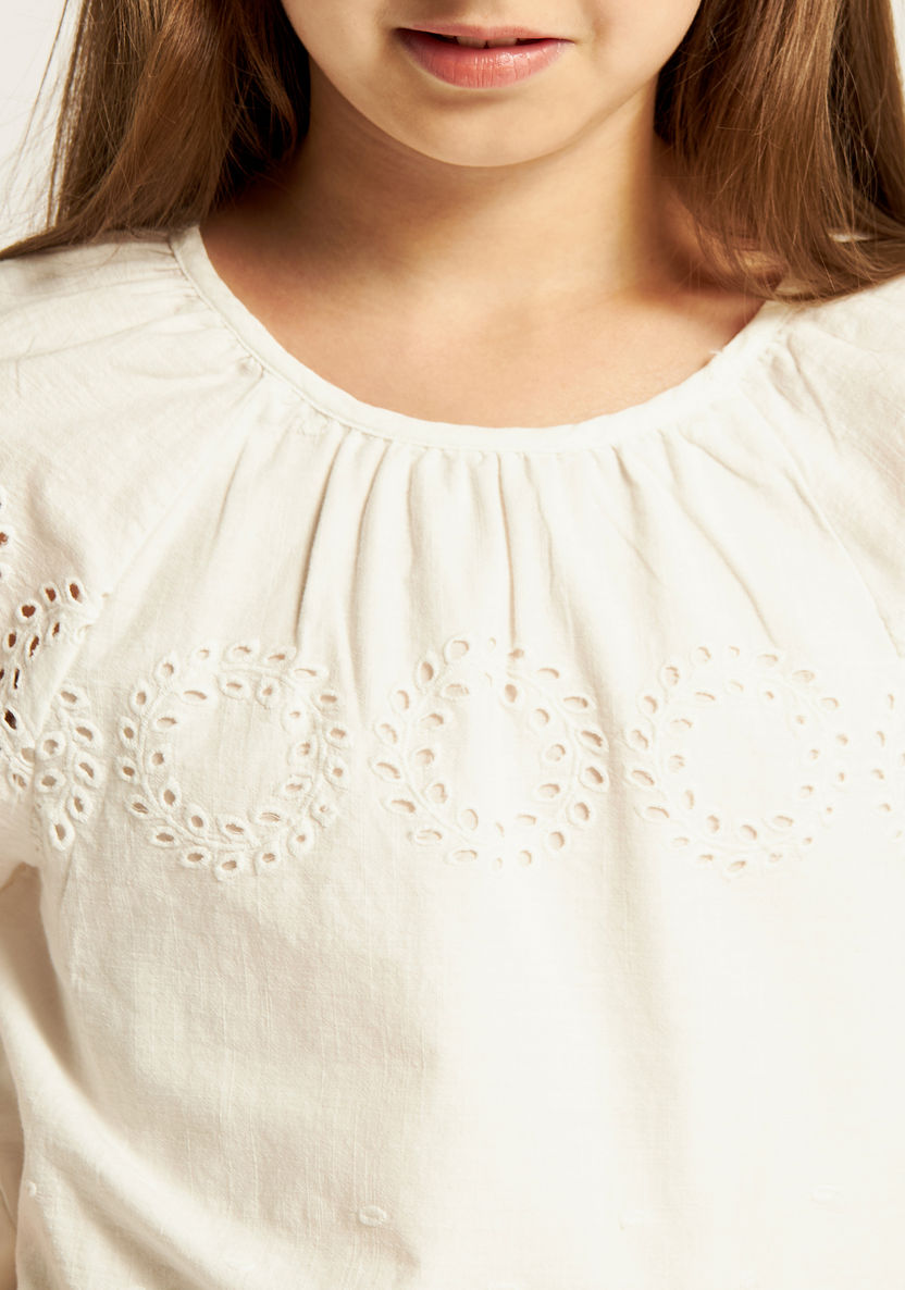Solid Round Neck Top with Short Sleeves and Cutout Detail-Blouses-image-2