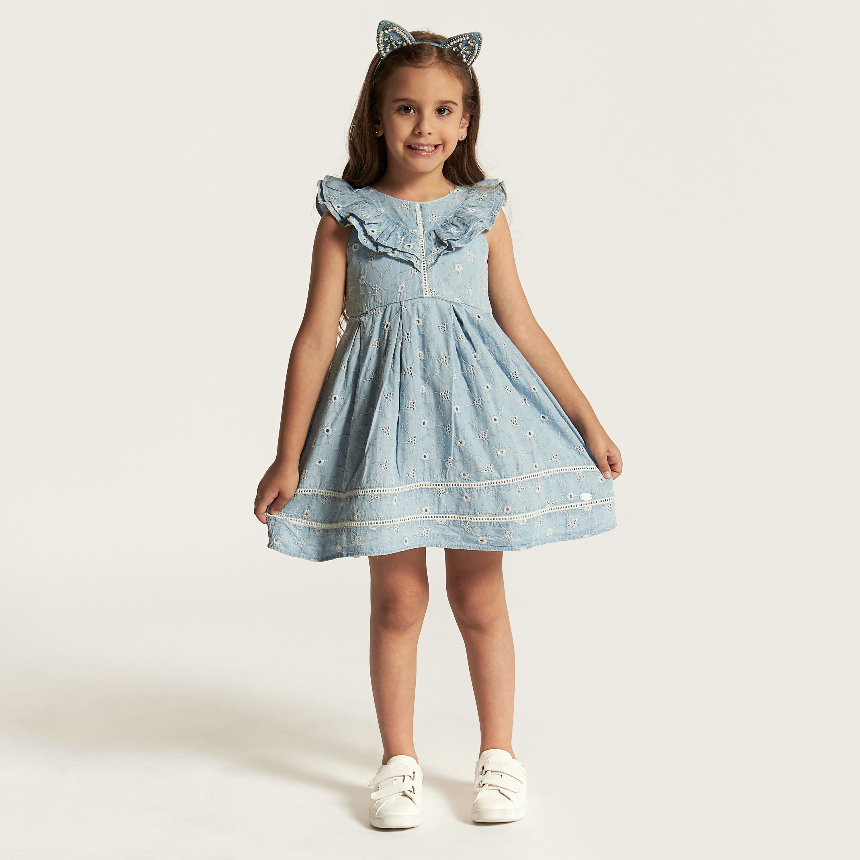 Eligo Embroidered Sleeveless Dress with Ruffles and Lace Detail-girls-clothing-dressesandjumpsuits-image-2