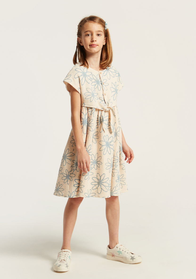 Eligo All-Over Print A-line Dress with Tie-Up Belt-Dresses%2C Gowns and Frocks-image-0