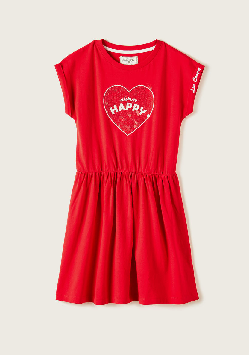 Lee Cooper Printed Waist Drop Dress with Short Sleeves-Dresses%2C Gowns and Frocks-image-0