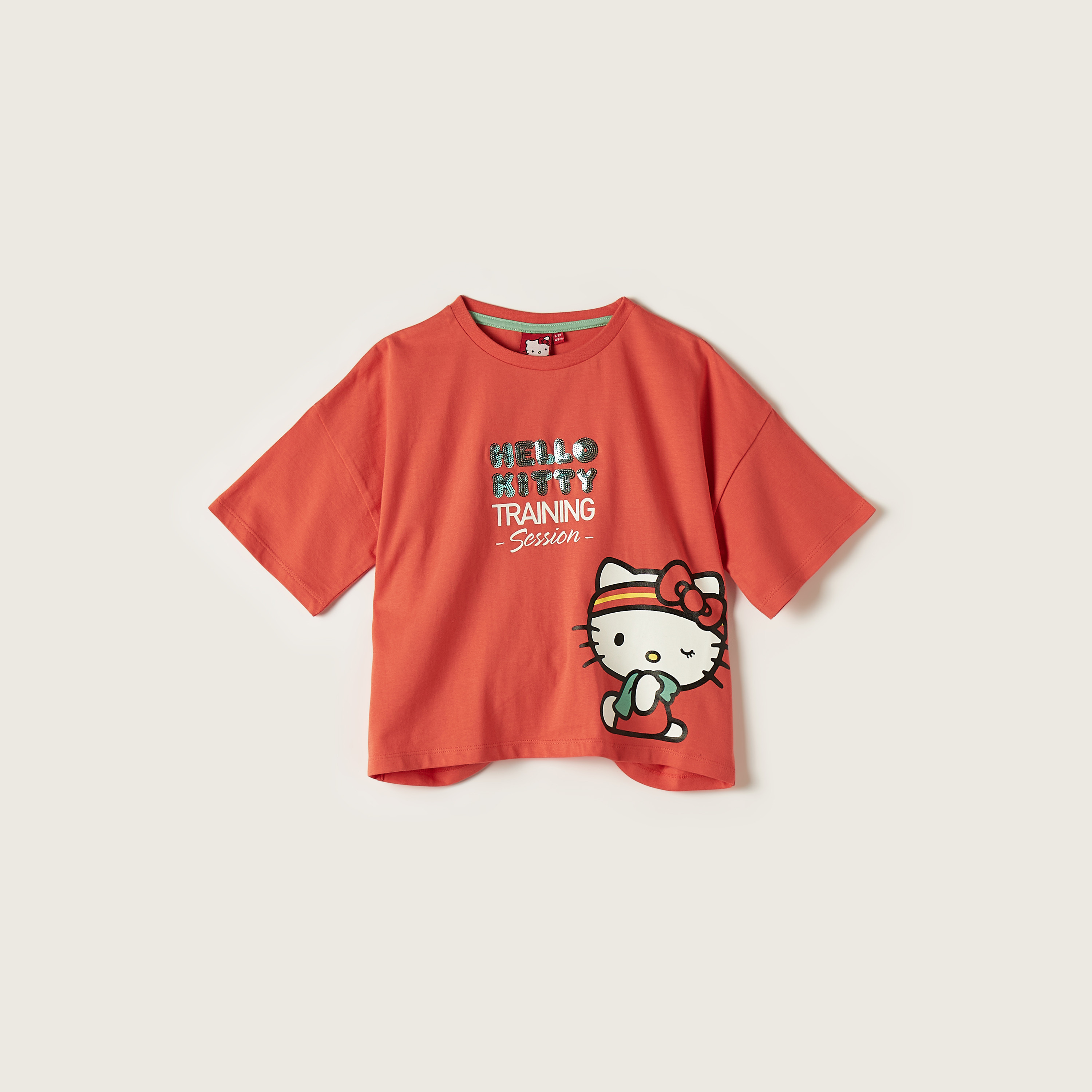 Sanrio Hello Kitty Print T-shirt with Round Neck and Short Sleeves-girls-clothing-schoolwear-tshirts-image-1