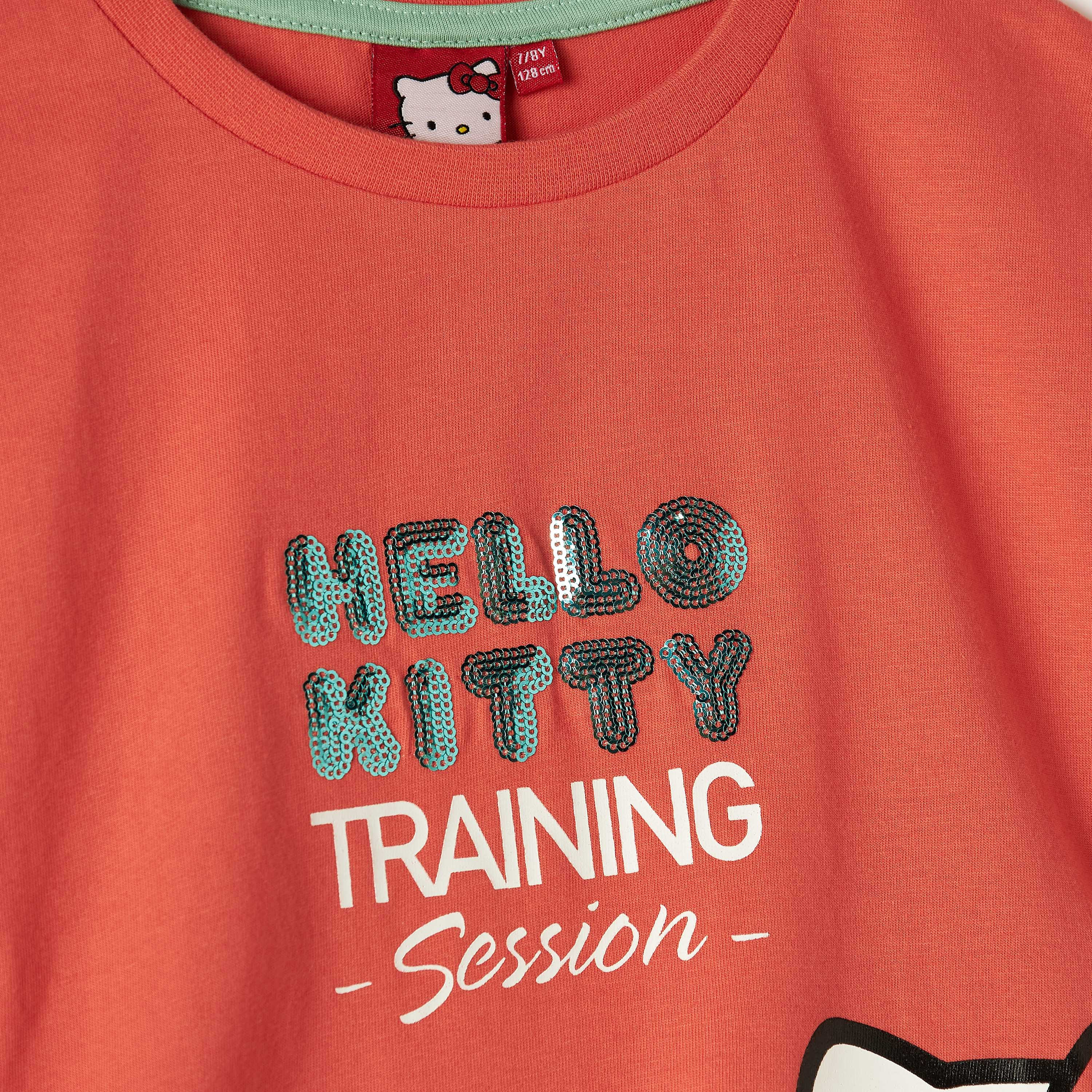 Sanrio Hello Kitty Print T-shirt with Round Neck and Short Sleeves-girls-clothing-schoolwear-tshirts-image-2