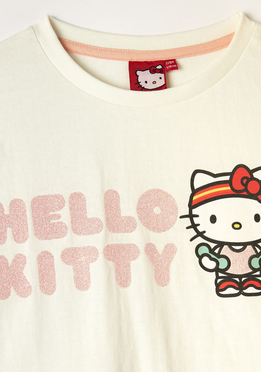 Sanrio Hello Kitty Print Crew Neck T-shirt with Short Sleeves and Bow Accent-T Shirts-image-1