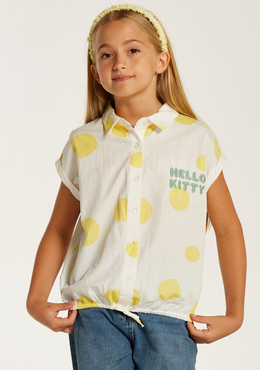 Sanrio Hello Kitty Print Shirt with Short Sleeves and Button Closure-Blouses-image-1