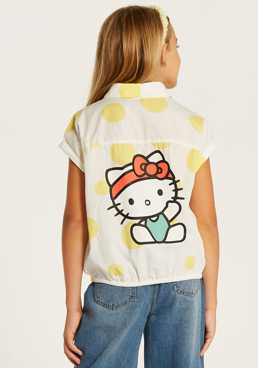 Sanrio Hello Kitty Print Shirt with Short Sleeves and Button Closure-Blouses-image-3
