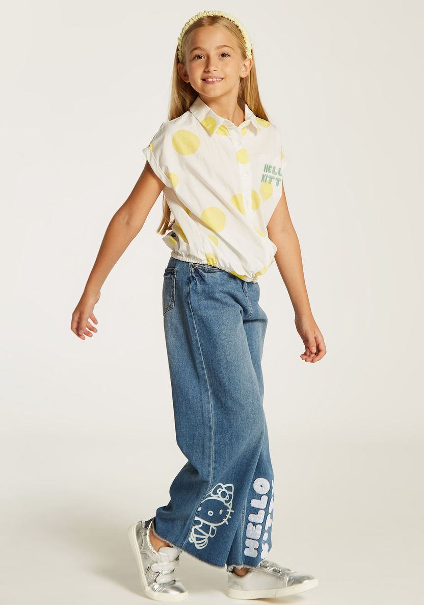 Sanrio Hello Kitty Print Jeans with Button Closure and Pockets-Pants-image-1
