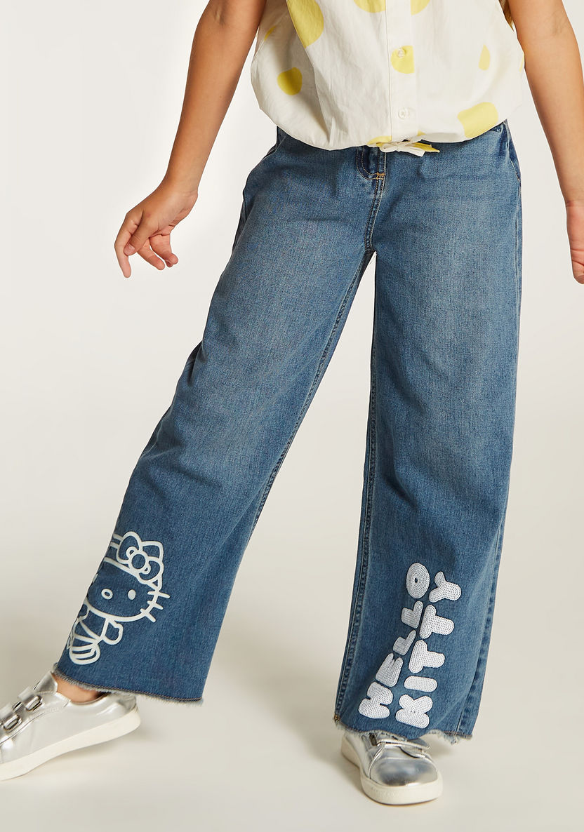 Sanrio Hello Kitty Print Jeans with Button Closure and Pockets-Pants-image-2