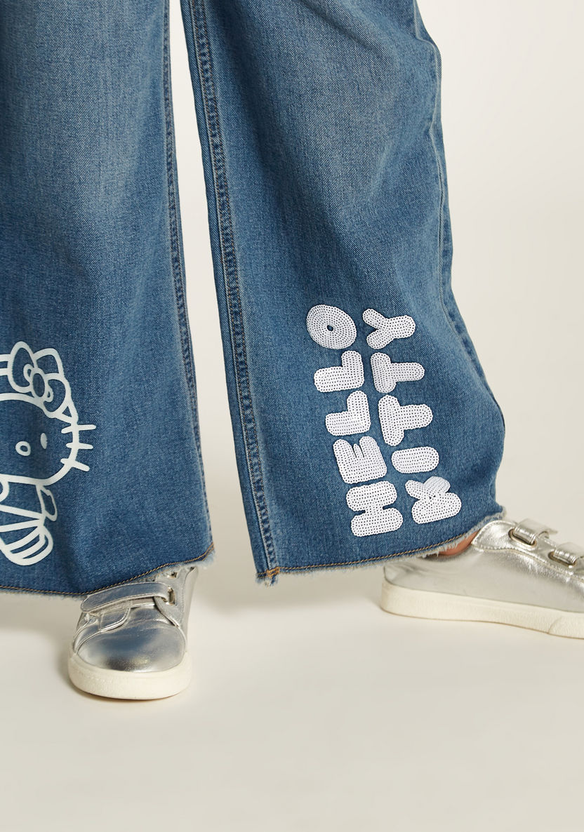 Sanrio Hello Kitty Print Jeans with Button Closure and Pockets-Pants-image-3