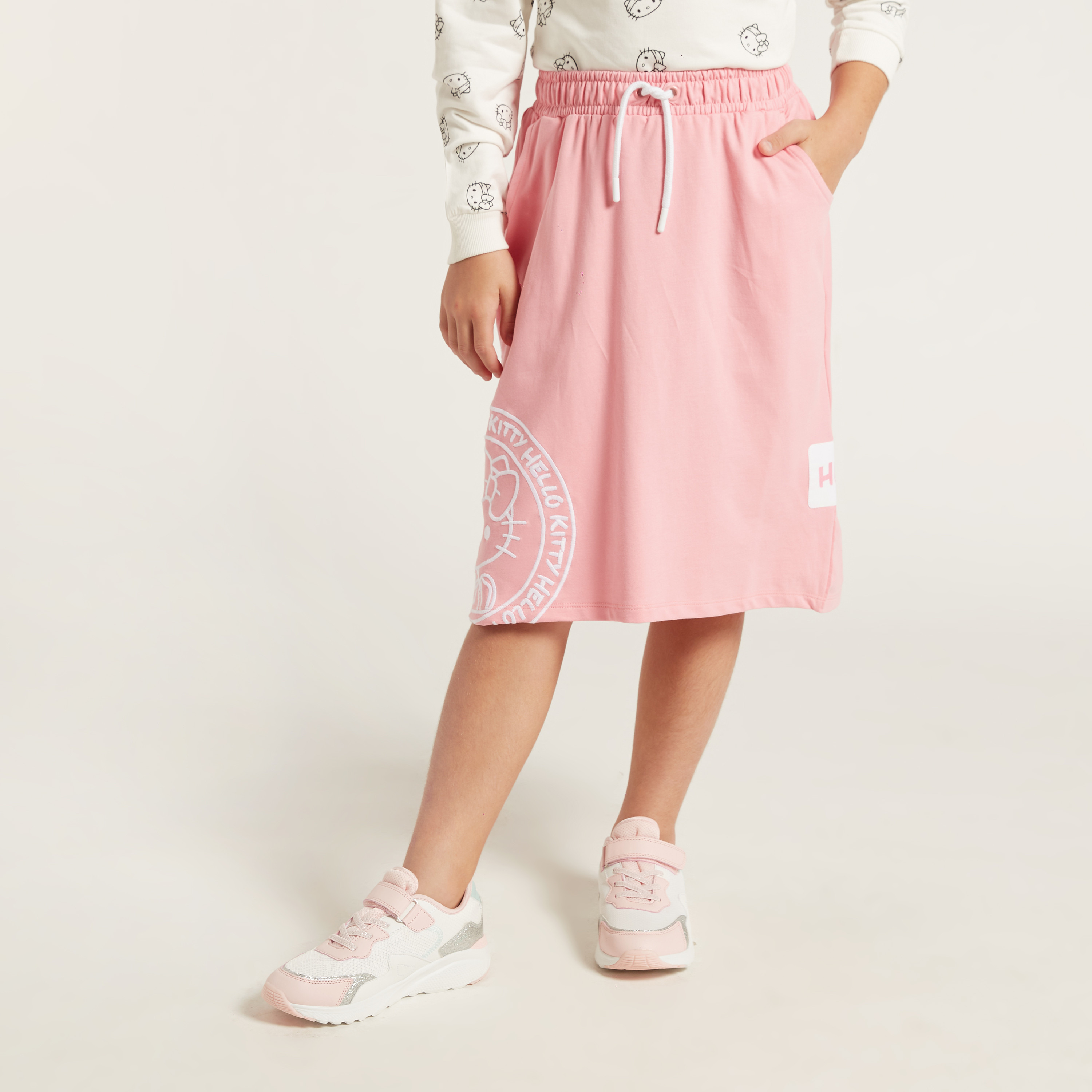Sanrio Hello Kitty Embroidered Skirt with Drawstring Closure and Pockets-girls-clothing-bottoms-skirts-image-1