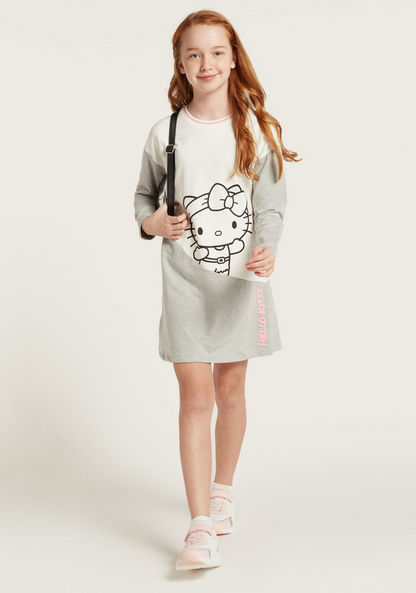Sanrio Hello Kitty Print Round Neck Sweat Dress with Long Sleeves