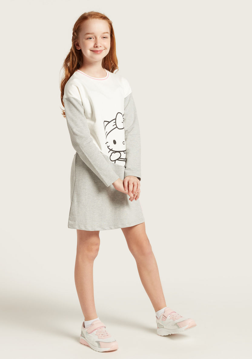 Sanrio Hello Kitty Print Round Neck Sweat Dress with Long Sleeves-Dresses, Gowns & Frocks-image-1