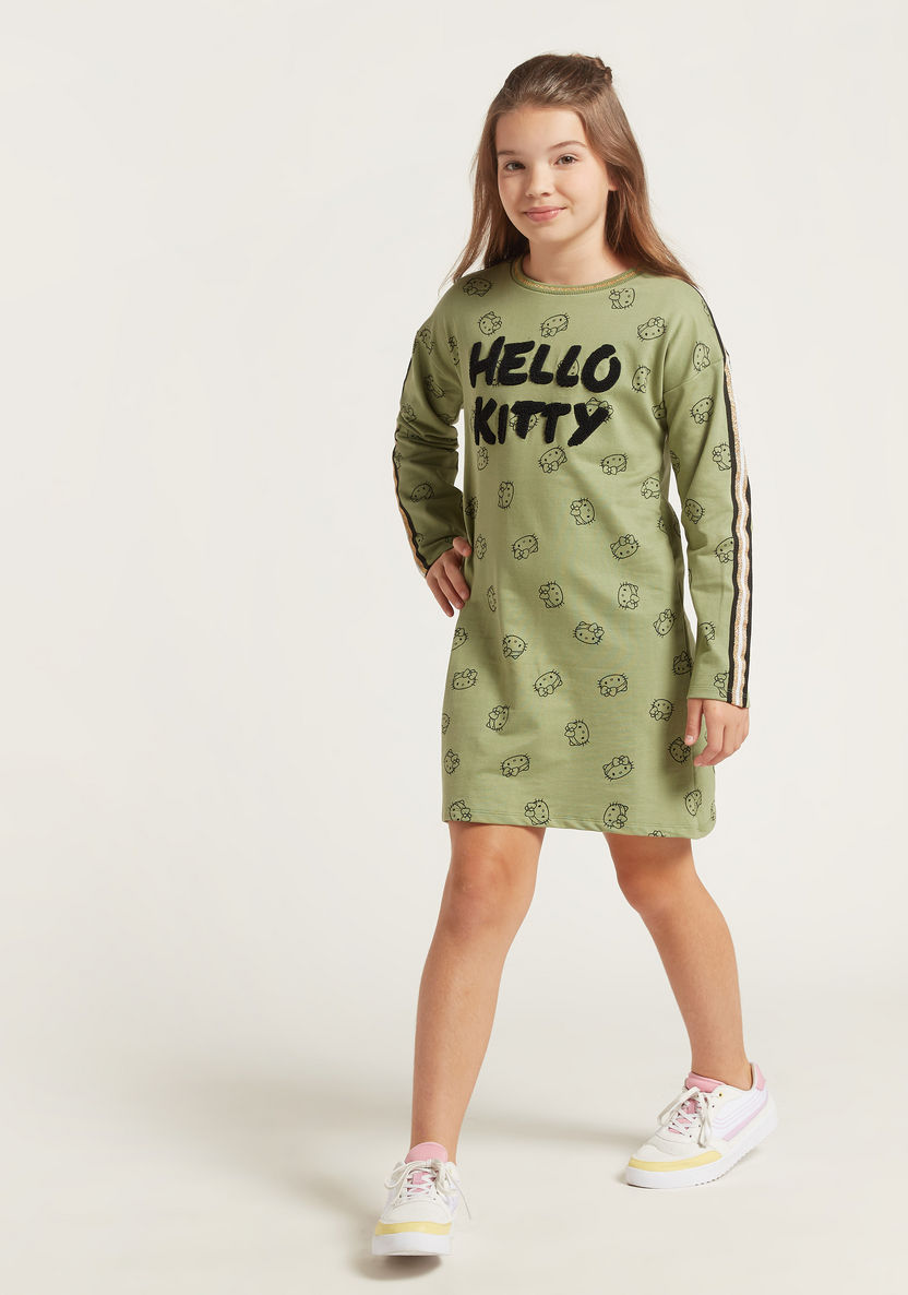 Sanrio All-Over Hello Kitty Print Dress with Long Sleeves-Dresses, Gowns & Frocks-image-0