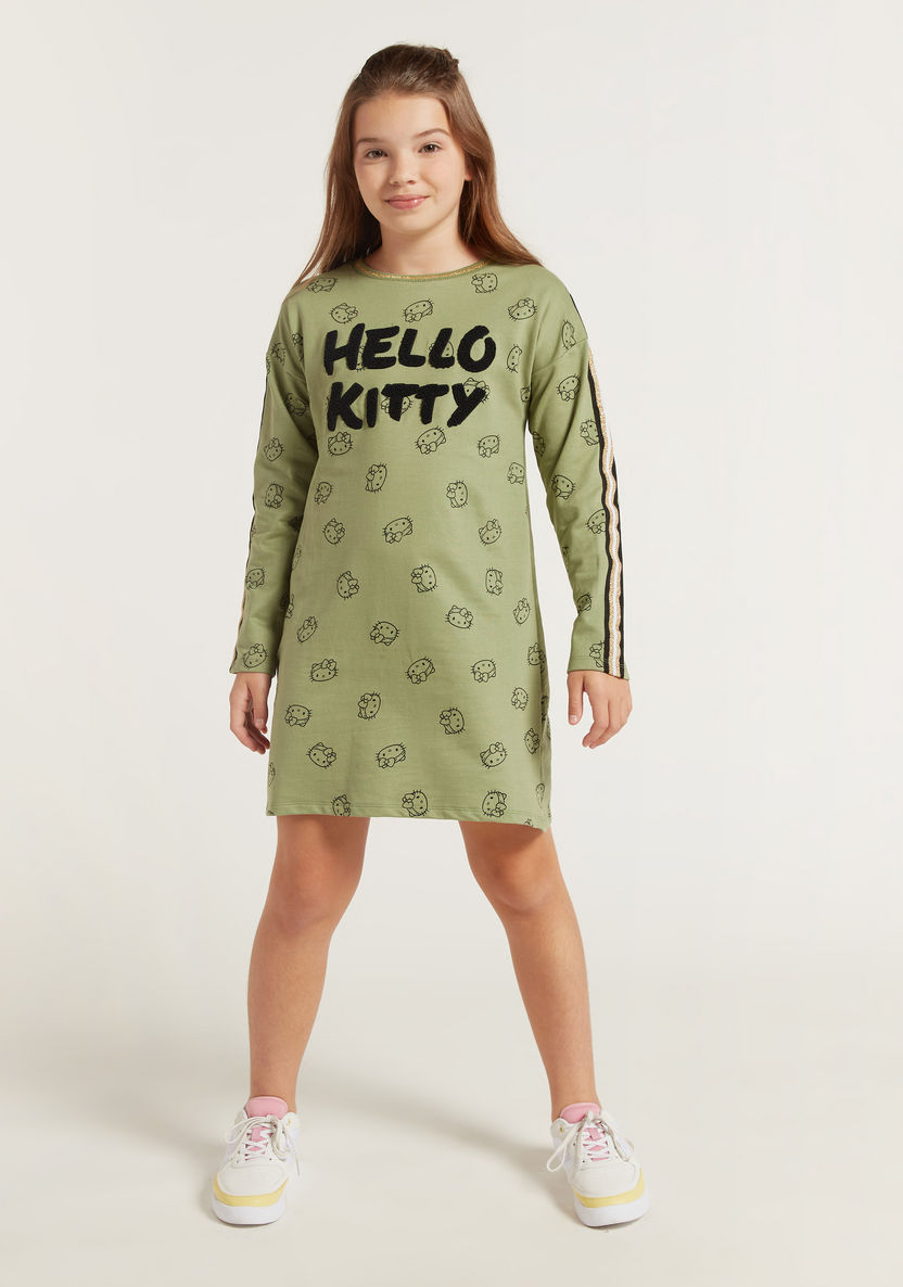 Sanrio All-Over Hello Kitty Print Dress with Long Sleeves-Dresses, Gowns & Frocks-image-2