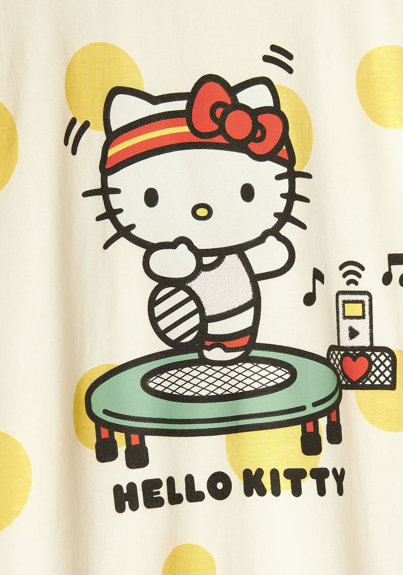 Sanrio Hello Kitty Print Dress with Round Neck and Short Sleeves-Dresses%2C Gowns and Frocks-image-2