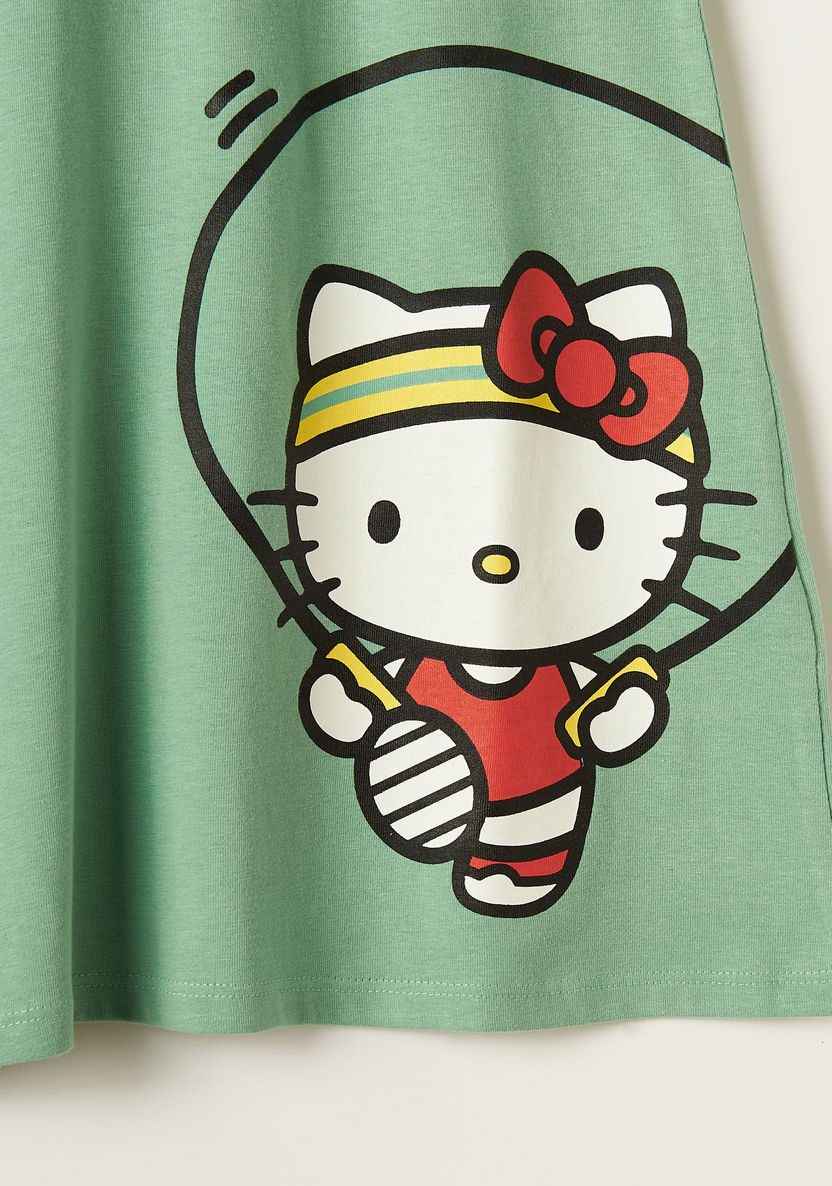 Sanrio Hello Kitty Print Dress with Round Neck and Short Sleeves-Dresses%2C Gowns and Frocks-image-2