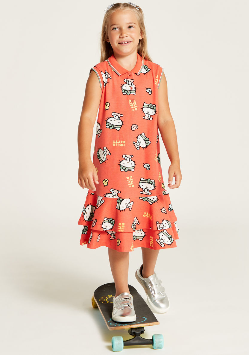 Sanrio Hello Kitty Sleeveless Drop Waist Dress with Button Closure-Dresses%2C Gowns and Frocks-image-0