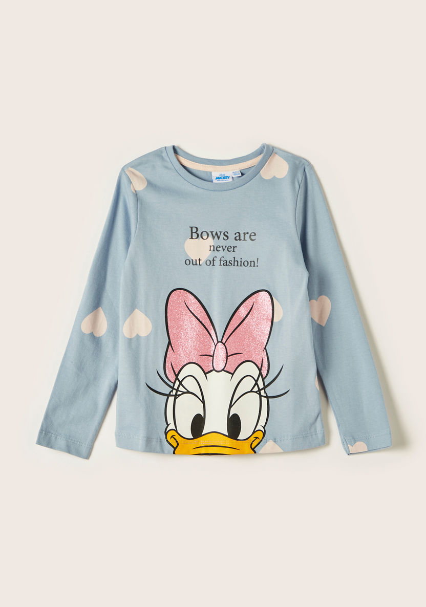 Disney Daisy Duck Print T-shirt with Round Neck and Long Sleeves-T Shirts-image-0