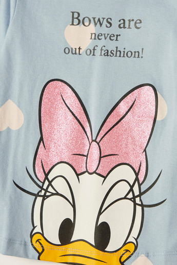 Disney Daisy Duck Print T-shirt with Round Neck and Long Sleeves