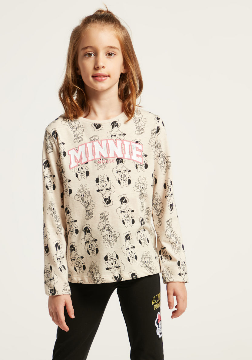 Disney All-Over Minnie Mouse Print T-shirt with Long Sleeves-T Shirts-image-1