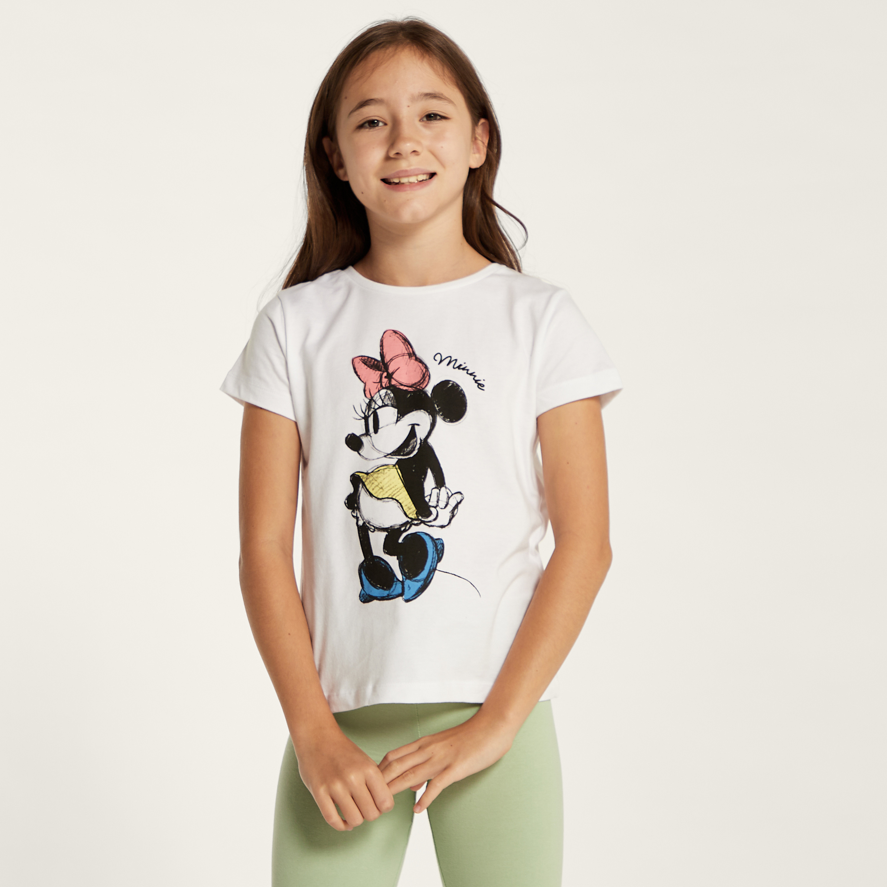 تيشيرت بياقة ضيّقة وأكمام قصيرة وطبعات ميني ماوس-girls-clothing-schoolwear-tshirts-image-2