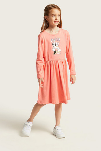 Disney Minie Mouse Print A-line Dress with Long Sleeves