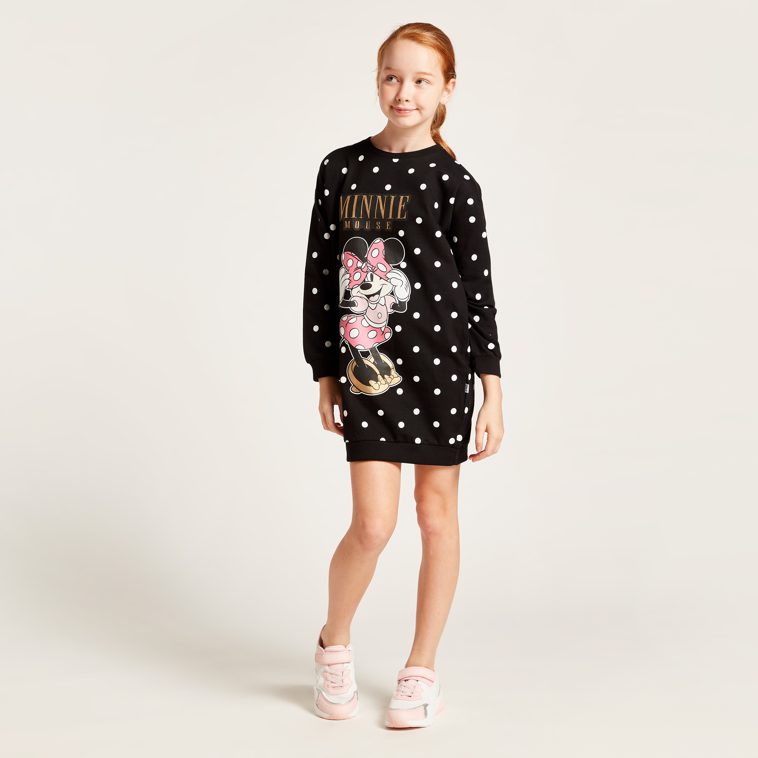 Disney Minnie Mouse Print Dress with Long Sleeves-girls-clothing-dressesandjumpsuits-image-2