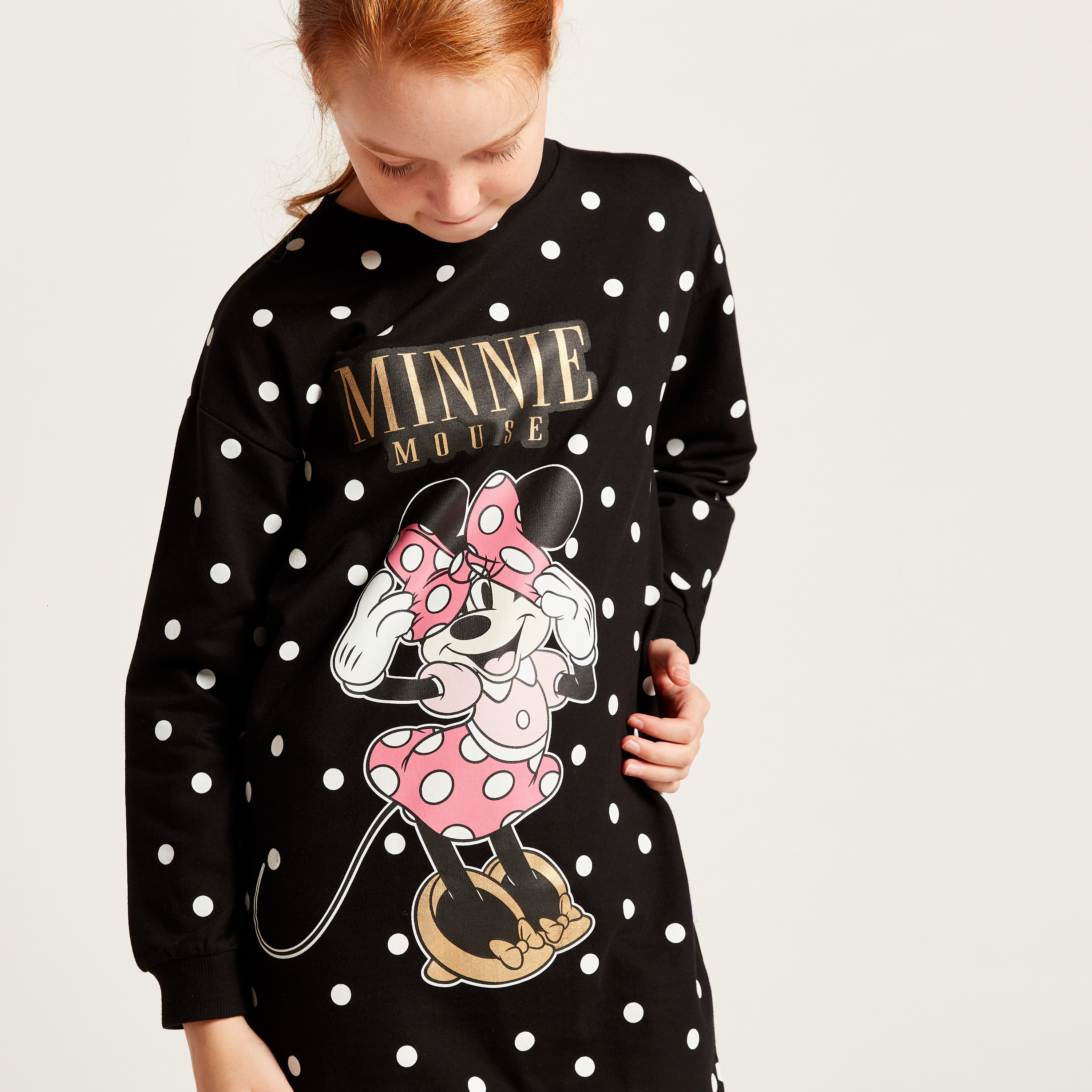Disney Minnie Mouse Print Dress with Long Sleeves-girls-clothing-dressesandjumpsuits-image-3