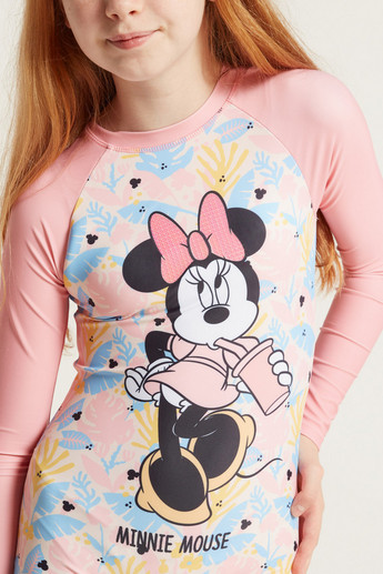 Minnie Mouse Printed Swimsuit with Raglan Sleeves