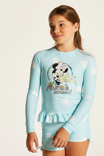 Disney Minnie Mouse Print Rash Guard and Swim Shorts Set