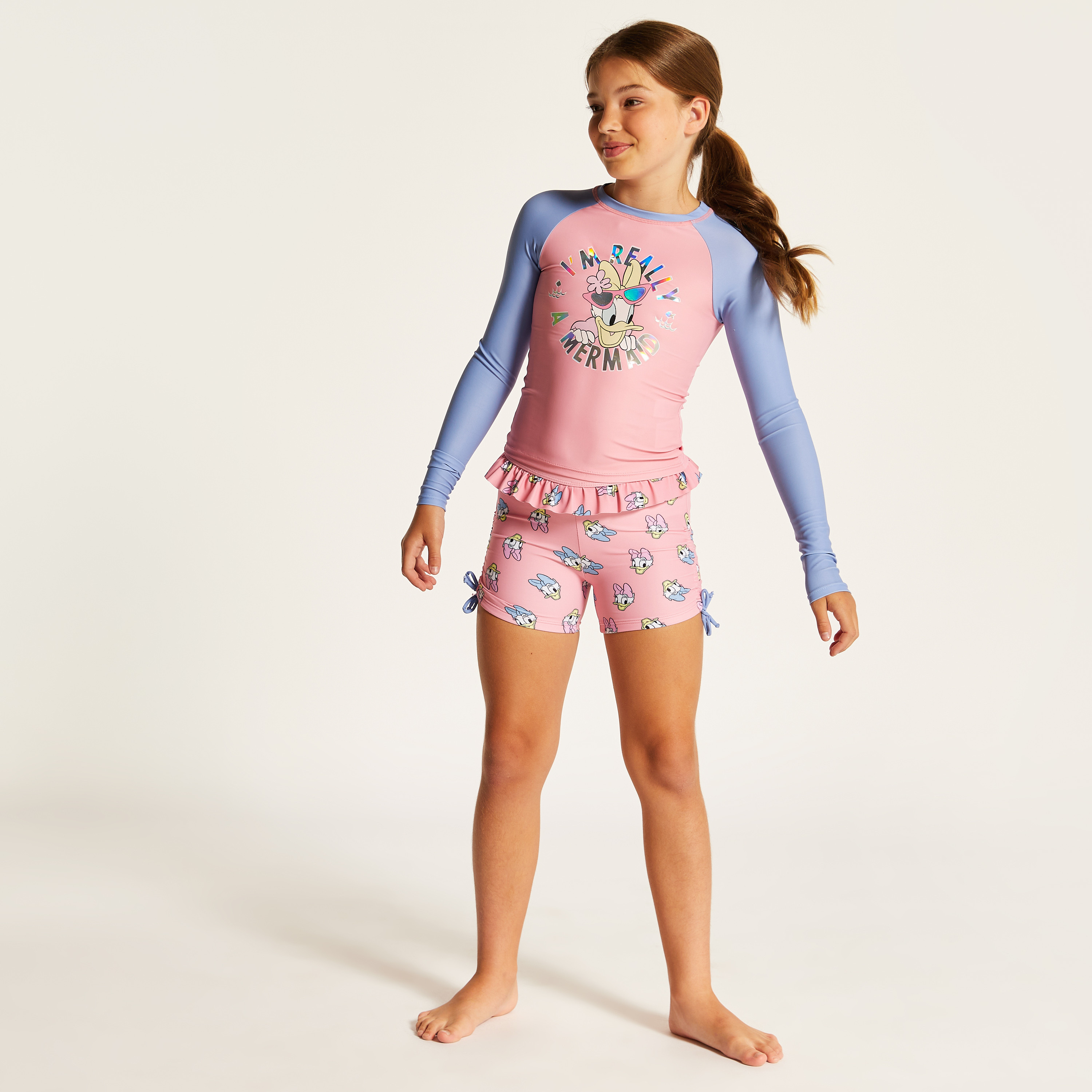 Disney Daffy Duck Print Rash Guard and Swim Shorts Set