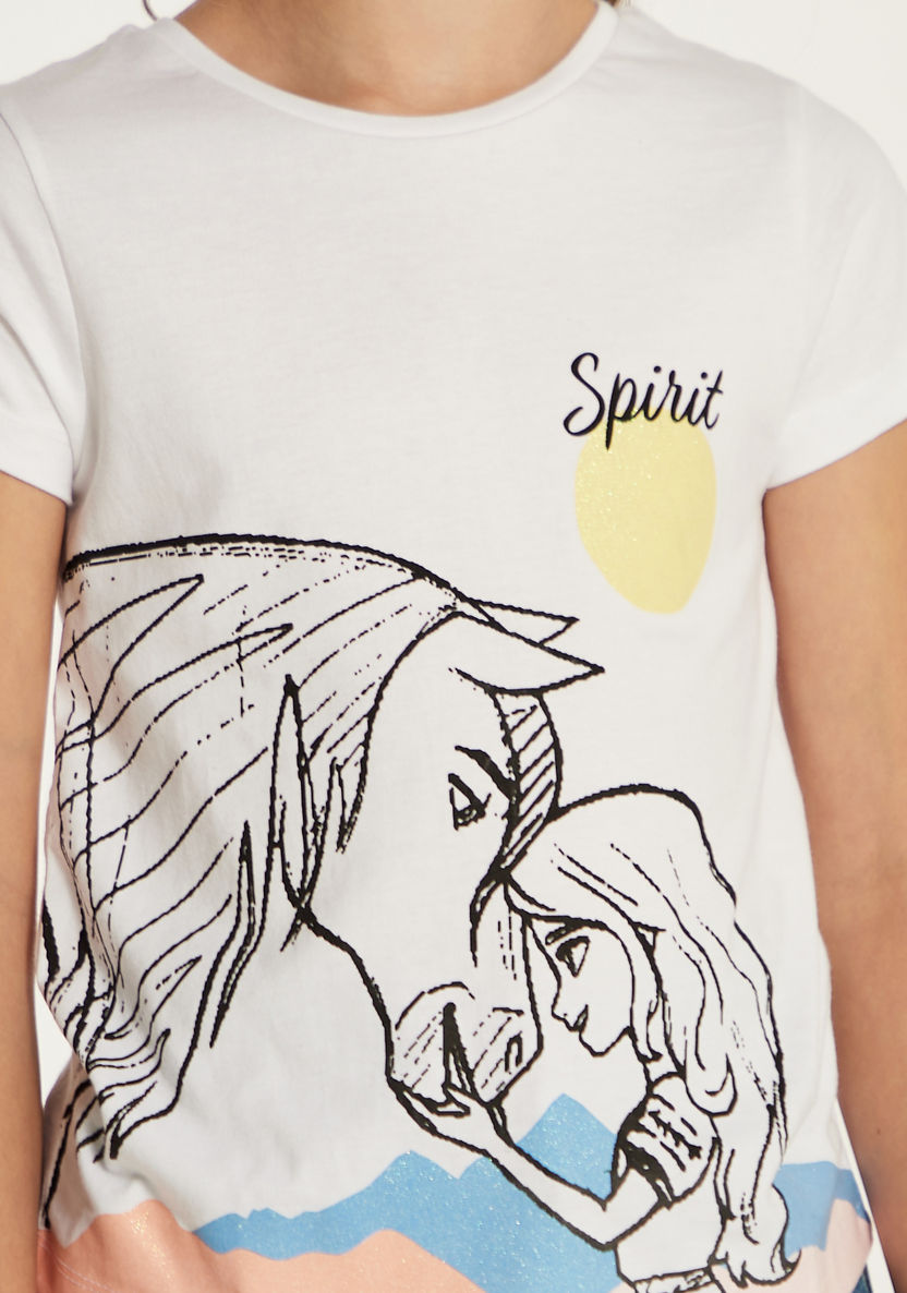 Spirit Print Crew Neck T-shirt with Short Sleeves-T Shirts-image-2