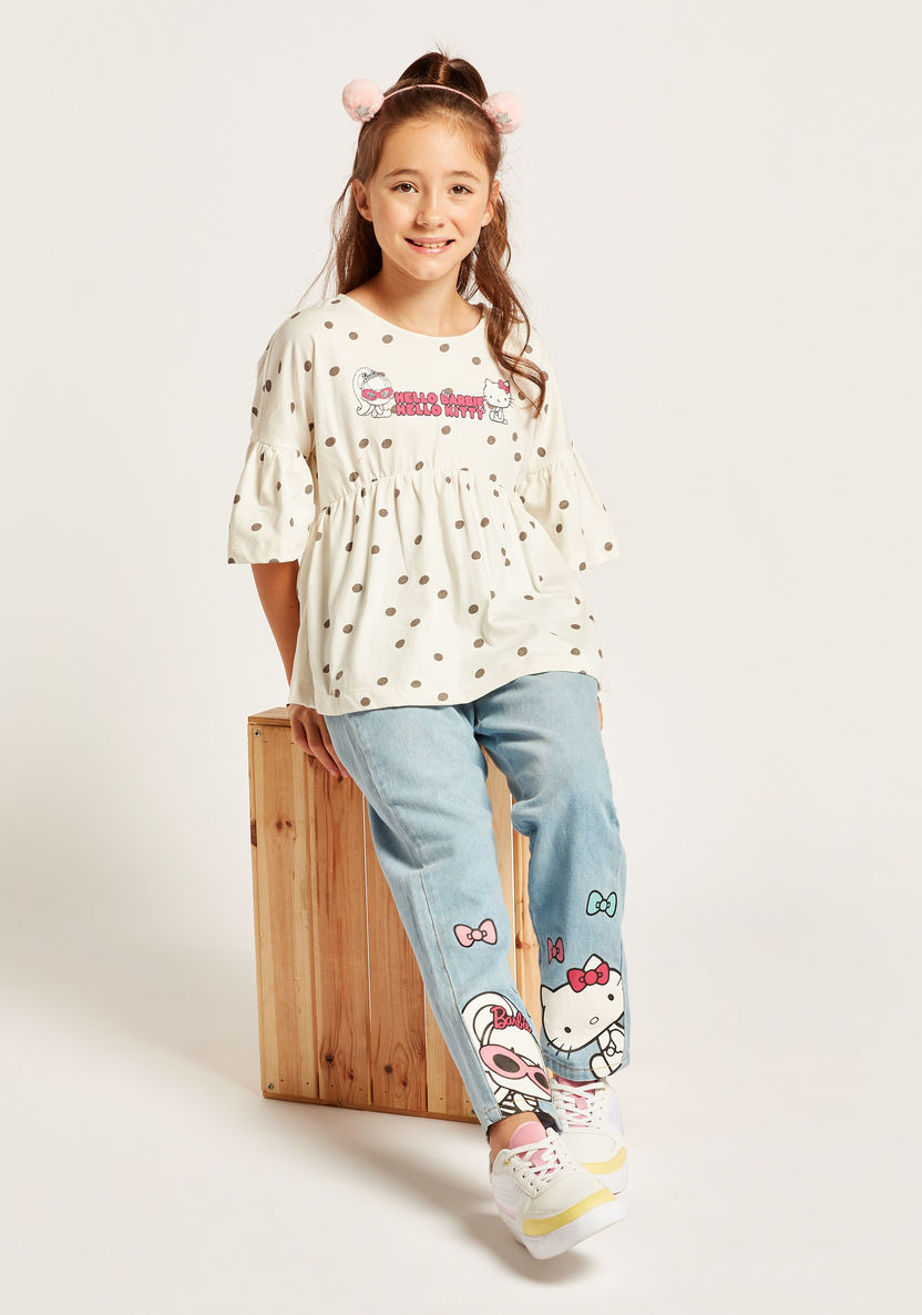Sanrio Hello Kitty Print T-shirt with Round Neck and Half Sleeves-T Shirts-image-1