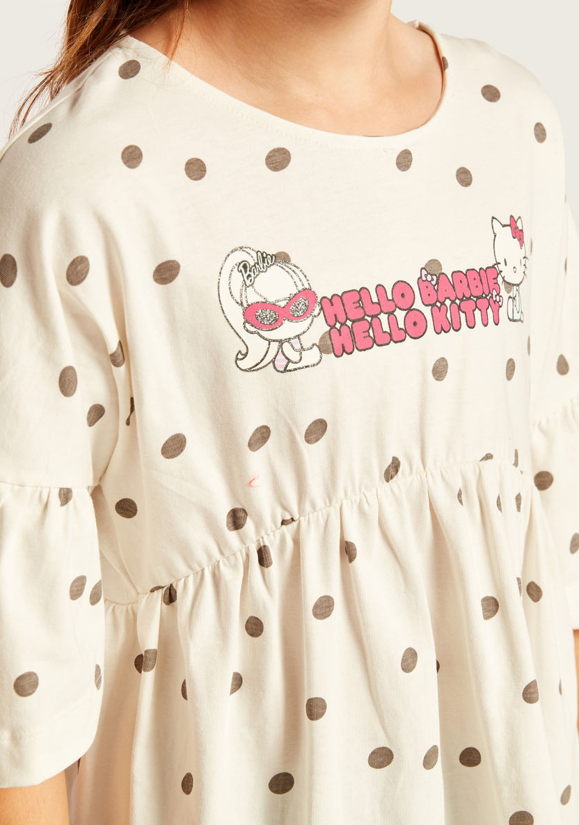 Sanrio Hello Kitty Print T-shirt with Round Neck and Half Sleeves-T Shirts-image-2