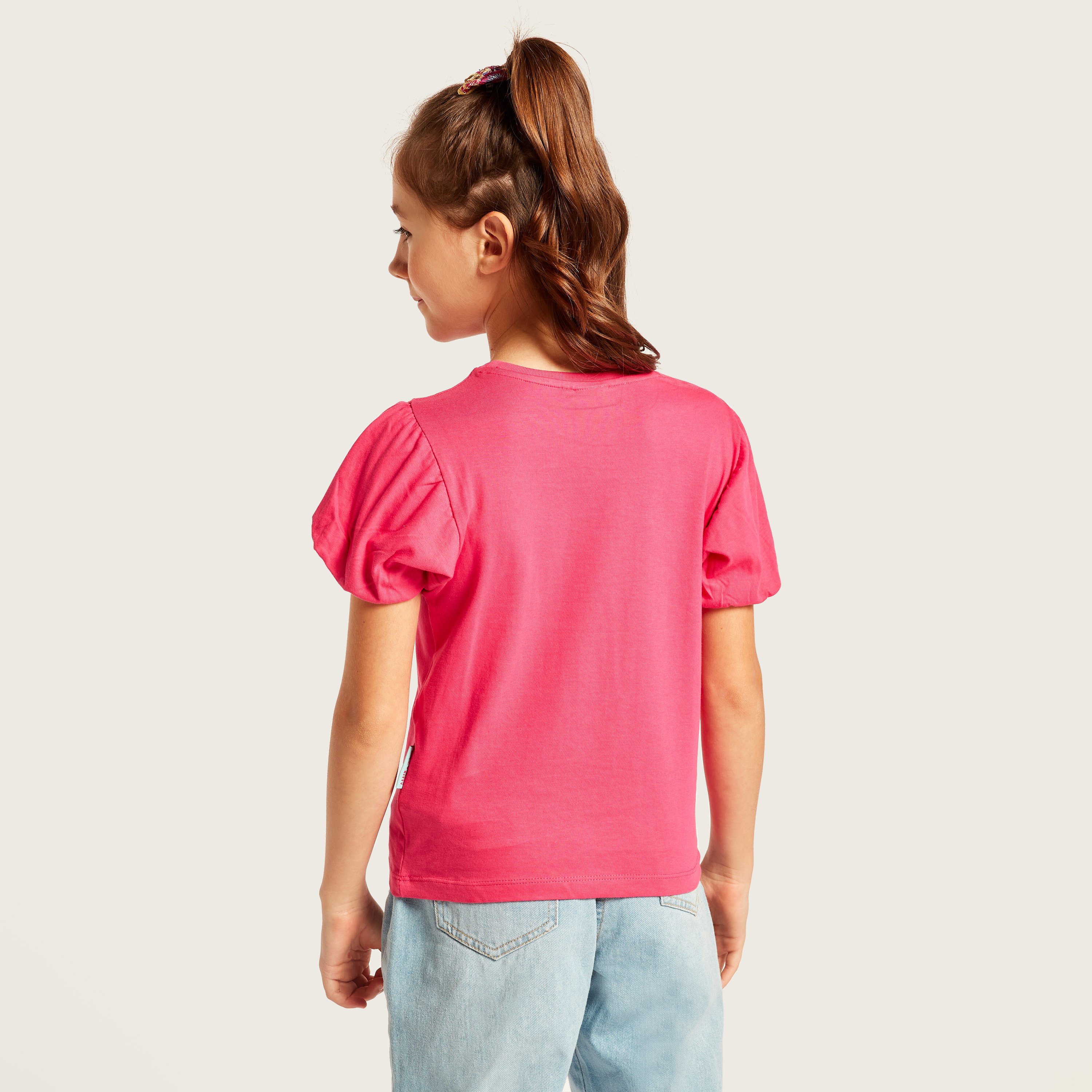 Sanrio Barbie Print Round Neck T-shirt with Balloon Sleeves-girls-clothing-schoolwear-tshirts-image-4