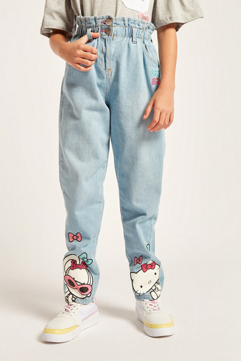 Sanrio Hello Kitty Mid-Rise Jeans with Pockets and Button Closure