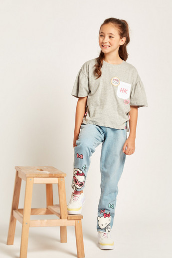 Sanrio Hello Kitty Mid-Rise Jeans with Pockets and Button Closure