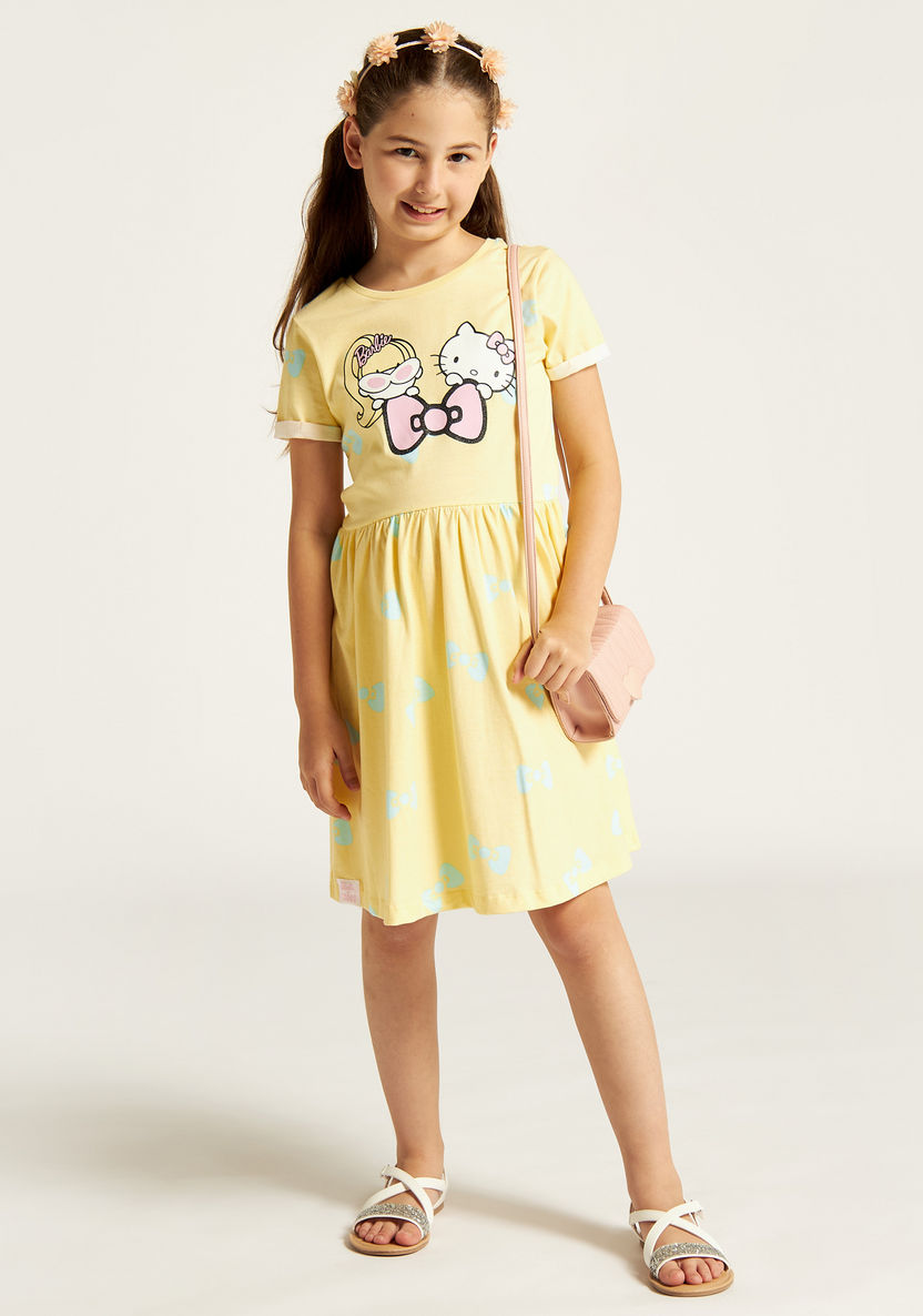 Sanrio Hello Kitty Dress with Round Neck and Short Sleeves-Dresses%2C Gowns and Frocks-image-0