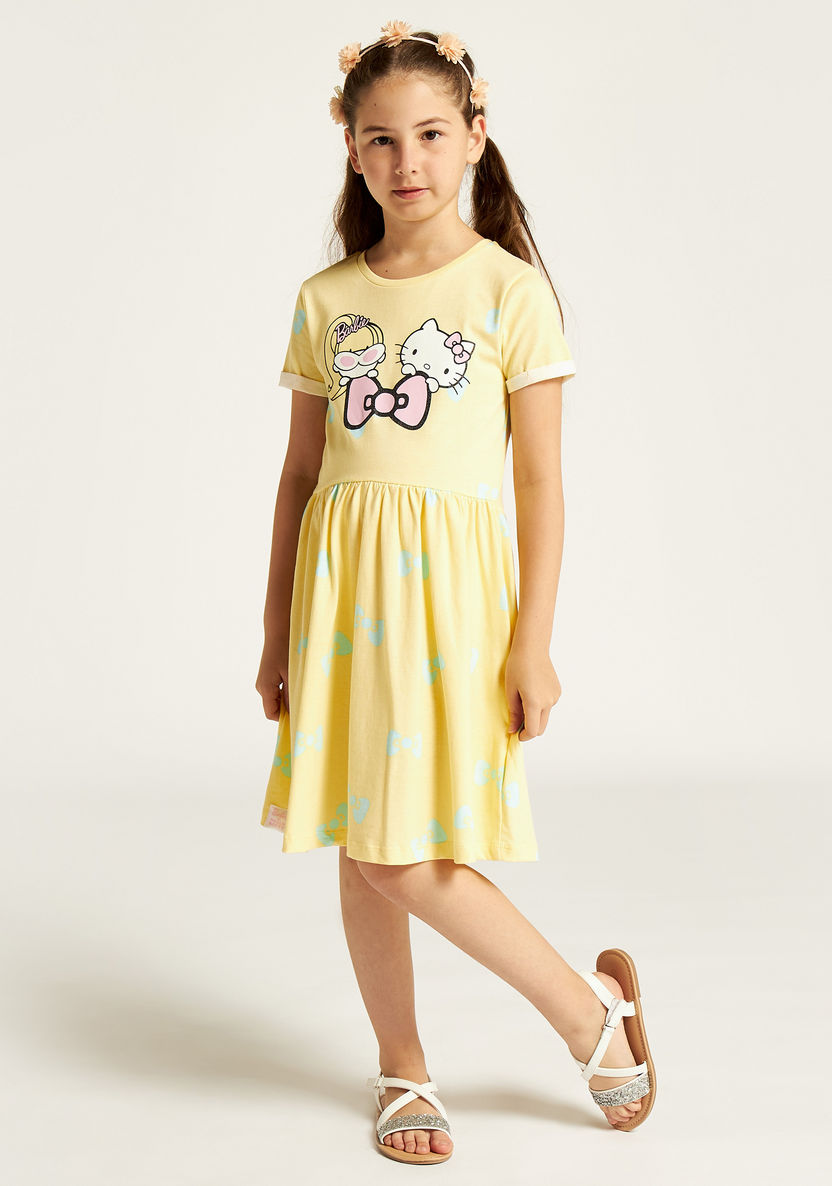 Sanrio Hello Kitty Dress with Round Neck and Short Sleeves-Dresses%2C Gowns and Frocks-image-1