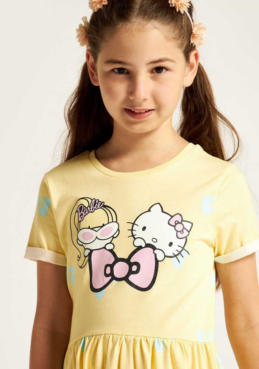 Sanrio Hello Kitty Dress with Round Neck and Short Sleeves-Dresses%2C Gowns and Frocks-image-2
