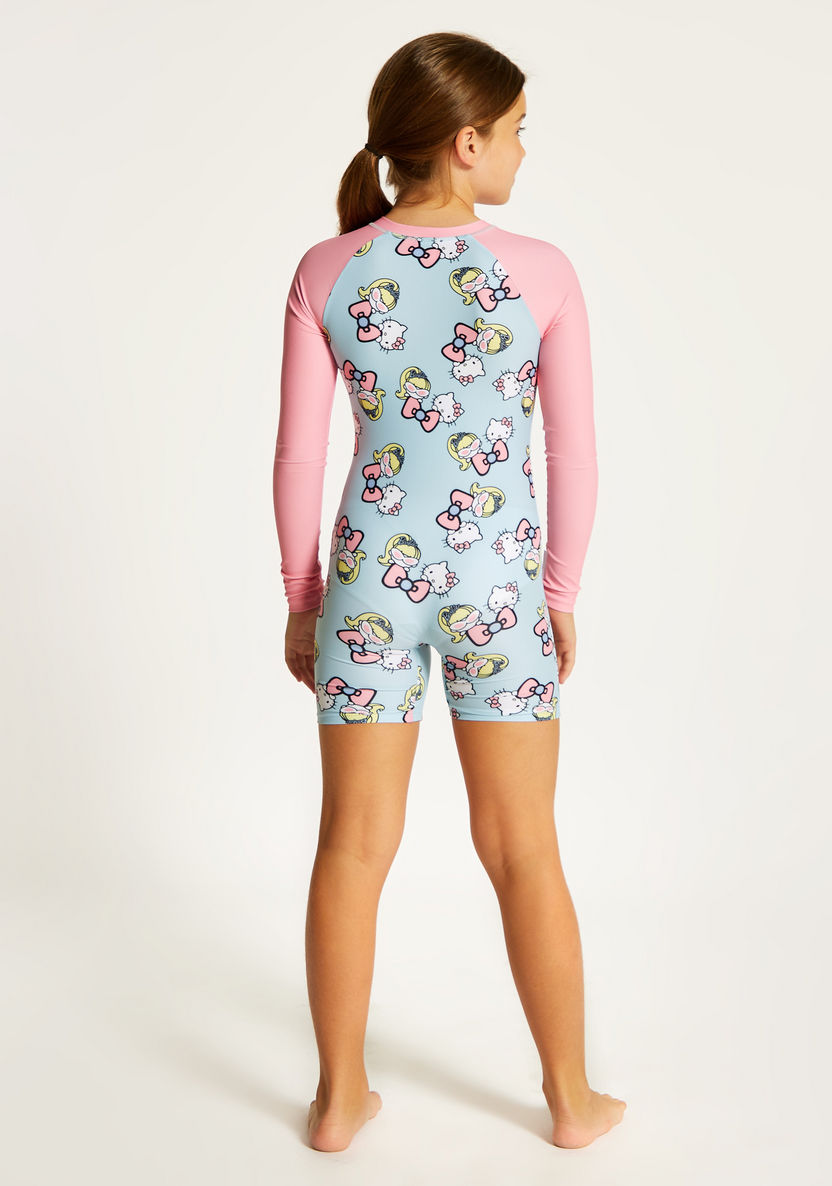 Sanrio Hello Kitty Print Swimsuit with Raglan Sleeves and Zip Closure-Swimwear-image-3