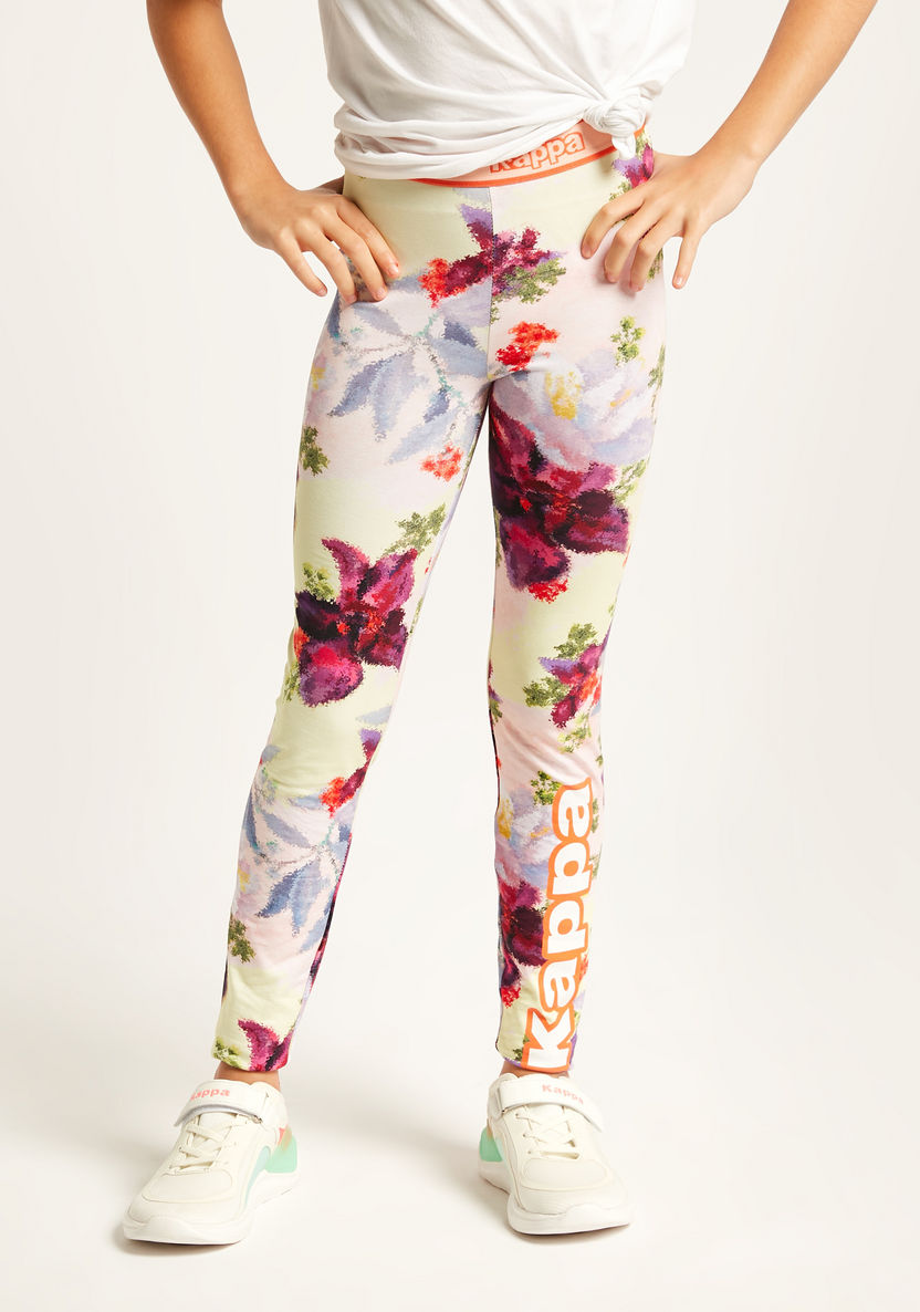 Kappa Floral Print Mid-Rise Leggings with Elasticated Waistband-Bottoms-image-0